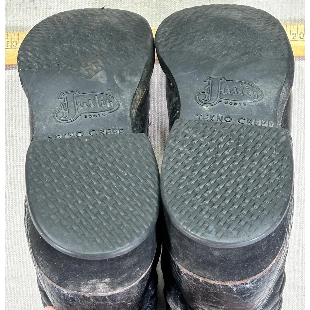 Vintage Justin Men's 8 1/2 B Black Leather Boots Lace‎ Up Speed Lacing Made USA